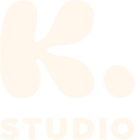 K. Studio logo in cream