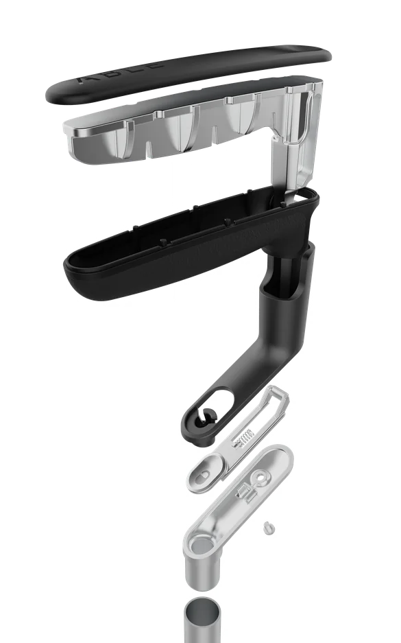 Exploded view of the Columbo mobility aid handle and shaft