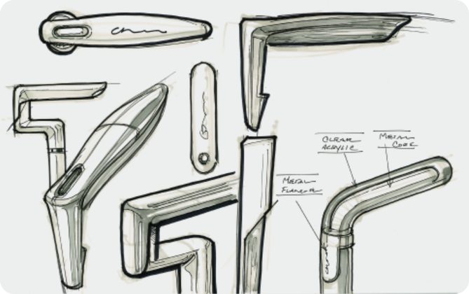 Hand sketches exploring Columbo handle shapes
