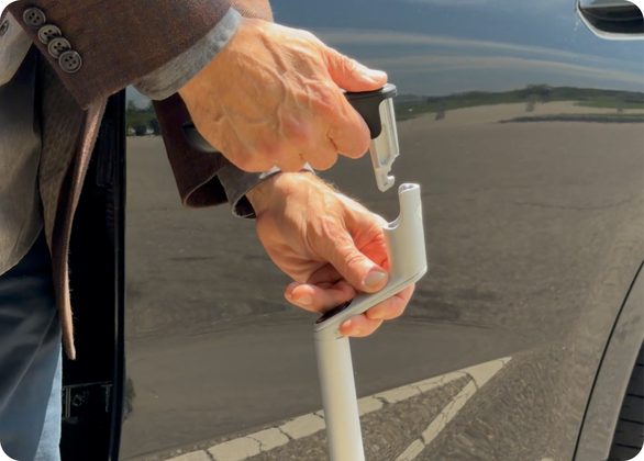 Columbo handle prototype hooked onto a car door latch