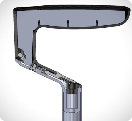 Cross-section CAD render of the Columbo handle assembly