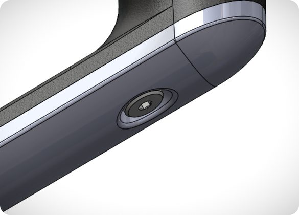 Close-up render of the Columbo handle release button