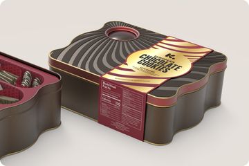 Chocolate cookie tin with a patterned lid