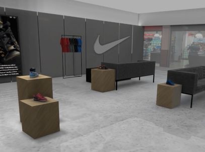 Rendering of a Nike retail store interior with product display plinths