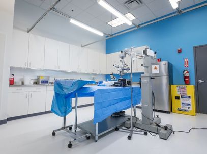 Surgical wet lab with an operating table and test equipment at the Cincinnati facility